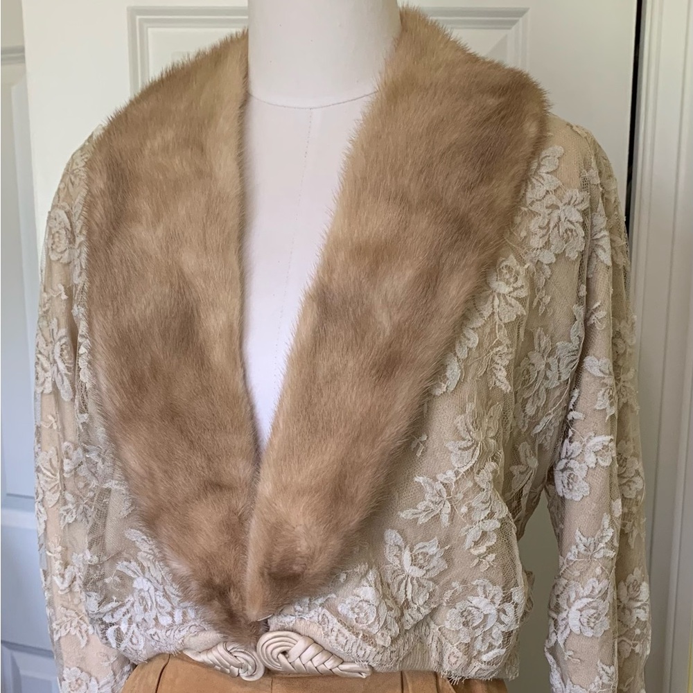 VTG Cashmere Fur Lace RARE Dalton Leitman Honey Blonde SweaterJacket Glam Bridal